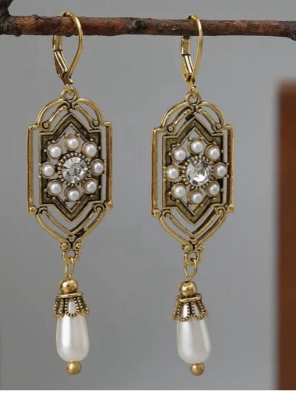 Victorian Edwardian Antique 24k Gold  Plated Seed Pearl Drop Earrings new